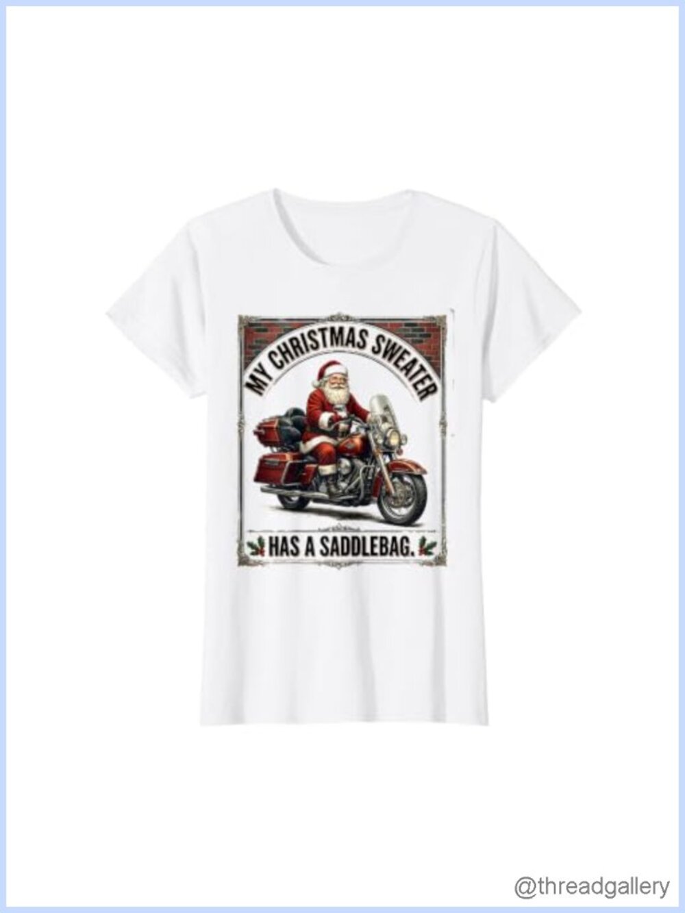 Vintage Biker Santa Christmas T-Shirt Funny Motorcycle Holiday Tee